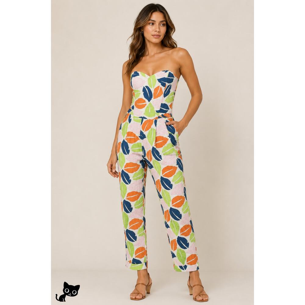 The Odells Ellie Multi-Color Leaf Print Bustier Jumpsuit  2 - Picture 3 of 16